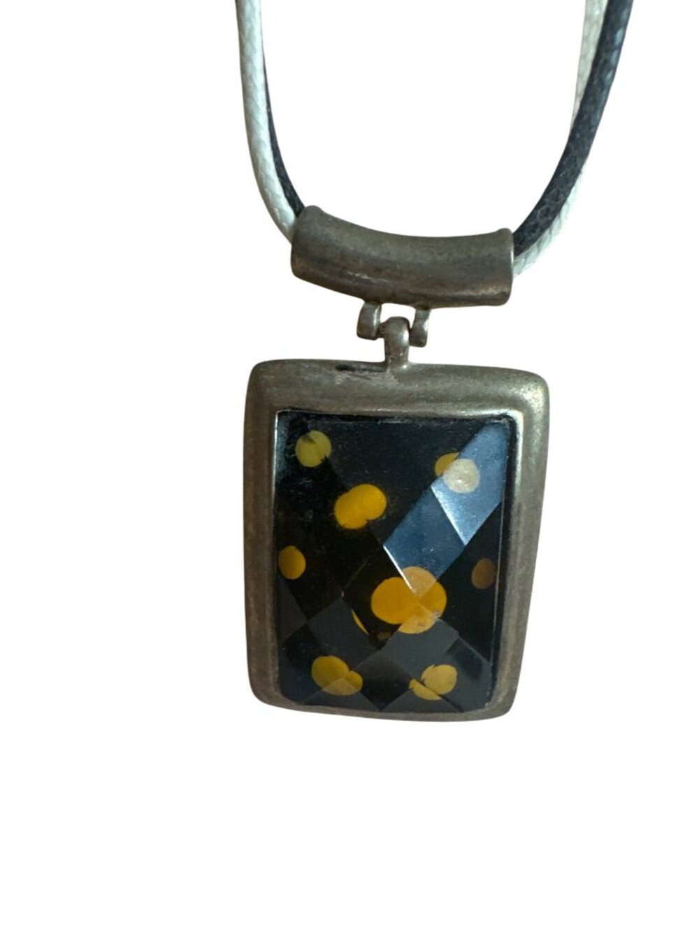 Vintage Pendant Necklace Yellow Dot Resin Metal Frame 90s Y2K Goth
